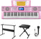 Donner DEK-610S 61 Key Pink Electronic Keyboard Kit with Stand Stool Microphone for Beginner