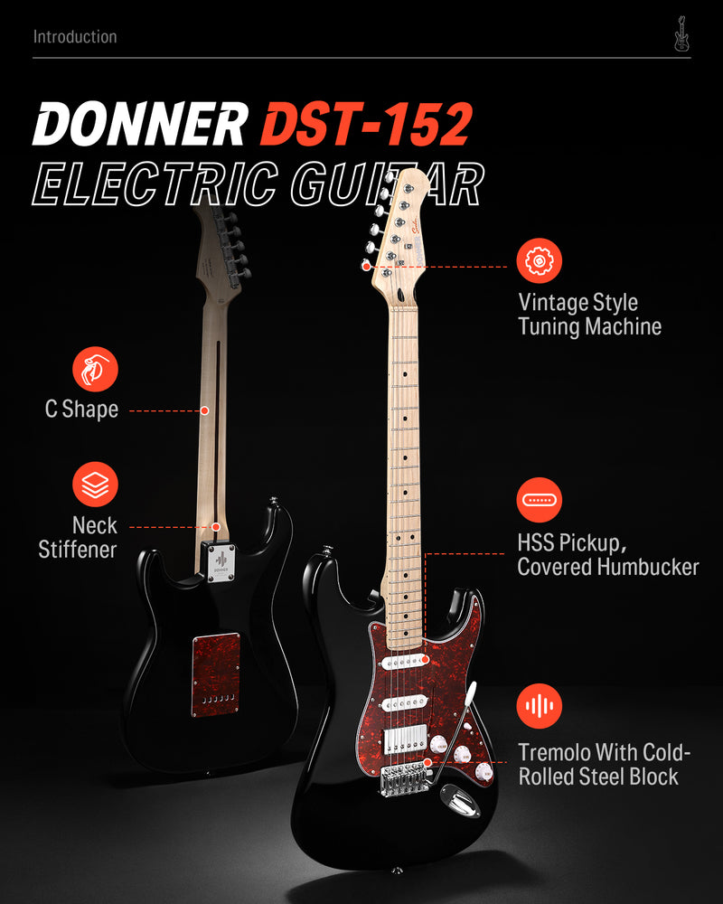 Donner Guitare Électrique Débutant Set ST Type Tortue Érable Bois Sunburst DST-152S