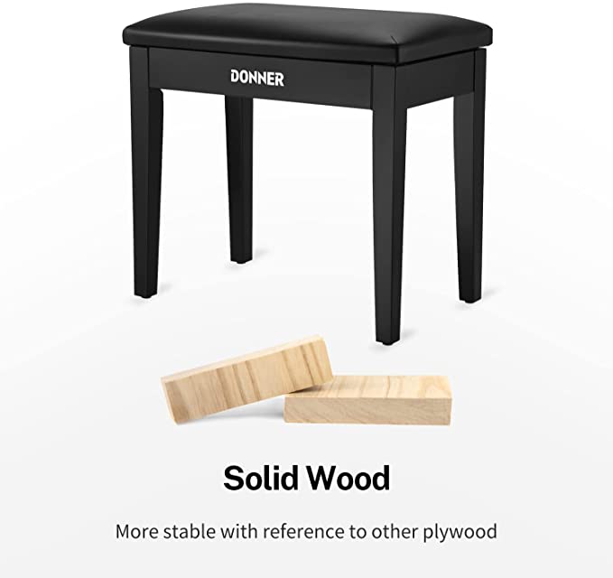 Donner Piano Bench Solid Wood with Storage Black